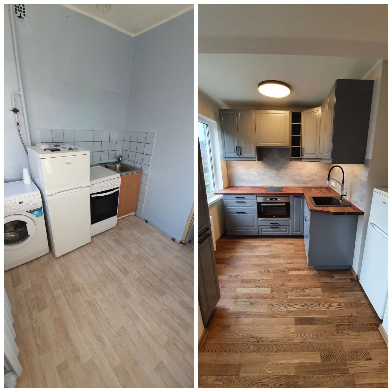 Enne ja pärast uuendatud köögiruum