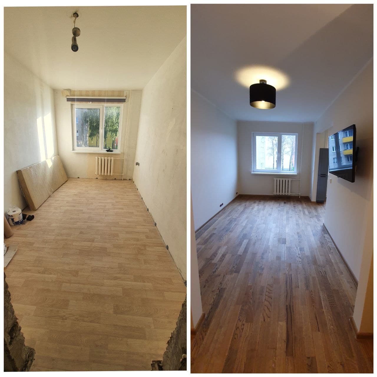 Enne ja pärast renoveerimist uuendatud tuba